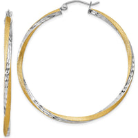 14K Yellow Gold & Rhodium Diamond-Cut Twisted Hoop Earrings - 45mm by 0