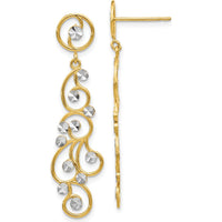 14K Yellow Gold and Rhodium Filigree Dangle Earrings with Diamond-Cut Accents by 0
