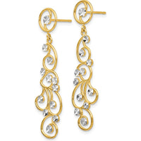 14K Yellow Gold and Rhodium Filigree Dangle Earrings with Diamond-Cut Accents by 0