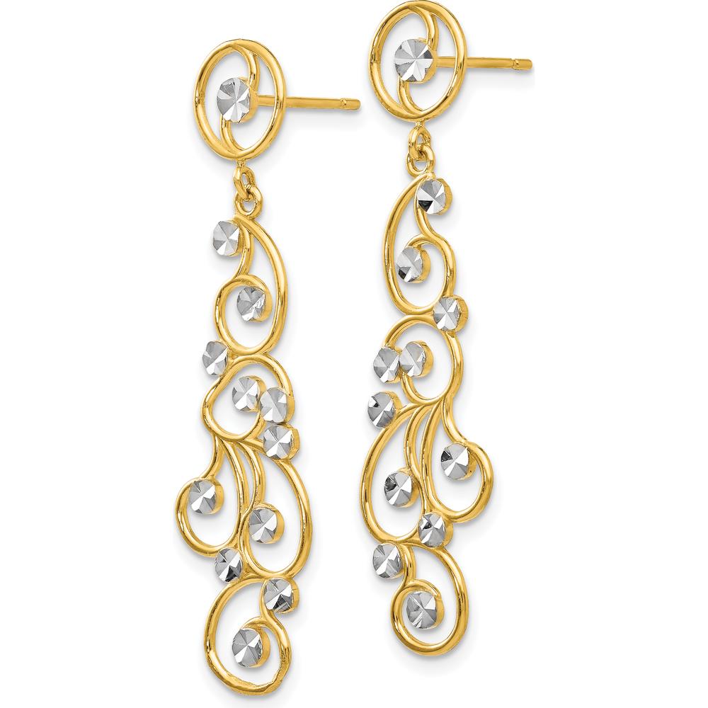 14K Yellow Gold and Rhodium Filigree Dangle Earrings with Diamond-Cut Accents by 0