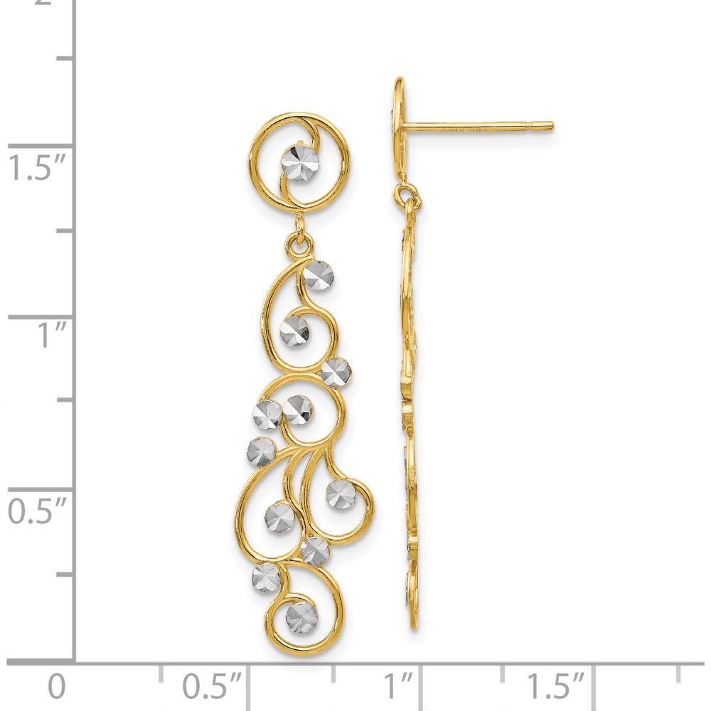 14K Yellow Gold and Rhodium Filigree Dangle Earrings with Diamond-Cut Accents by 0