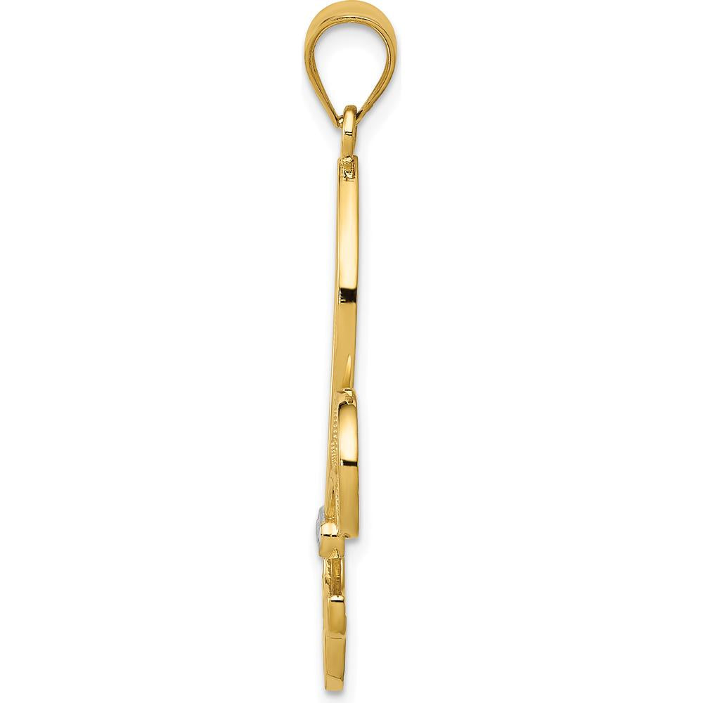 14K Yellow Gold and Rhodium Filigree Fleur de Lis Pendant by Oro Pregiato