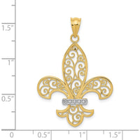 14K Yellow Gold and Rhodium Filigree Fleur de Lis Pendant by Oro Pregiato