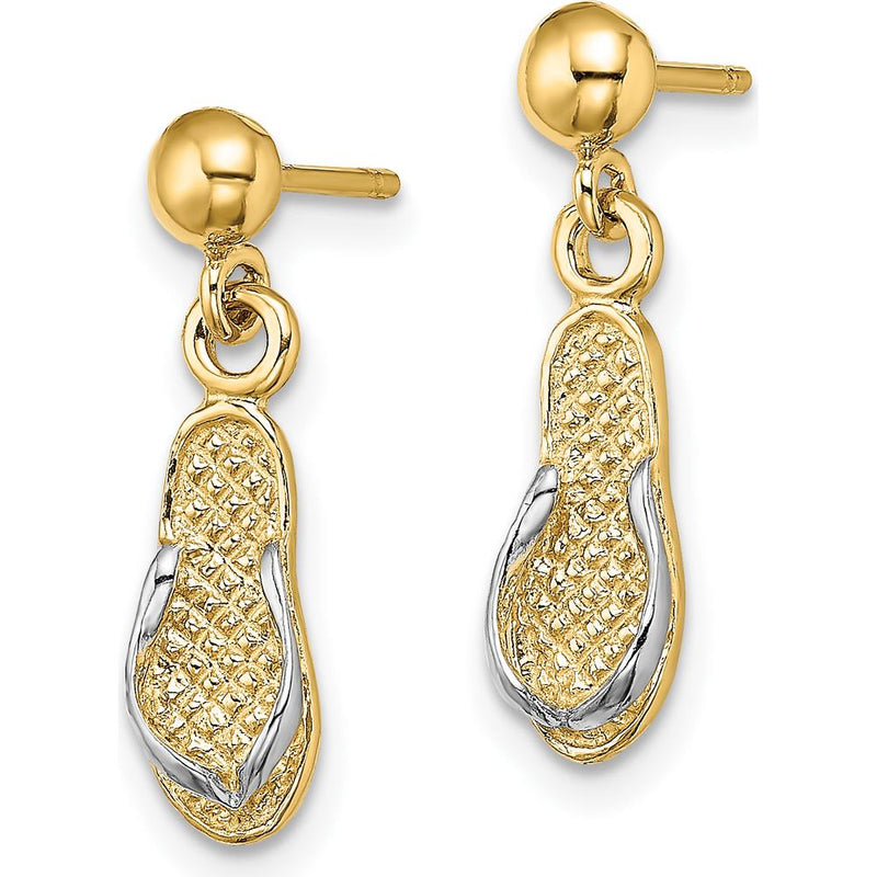 14K Yellow Gold and Rhodium Flip Flop Dangle Earrings - Polished Finish by 0