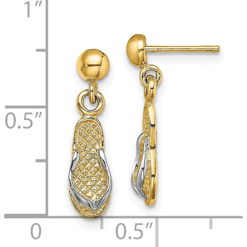 14K Yellow Gold and Rhodium Flip Flop Dangle Earrings - Polished Finish by 0