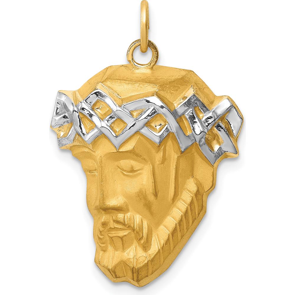 14K Yellow Gold and Rhodium Jesus Pendant with Crown of Thorns Design by Oro Pregiato