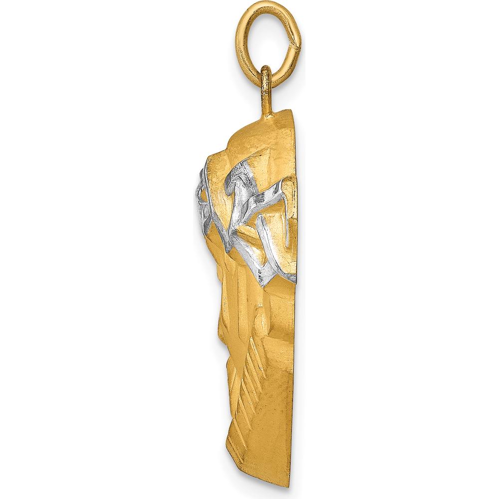 14K Yellow Gold and Rhodium Jesus Pendant with Crown of Thorns Design by Oro Pregiato