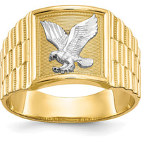 14K Yellow Gold and Rhodium Men's Eagle Ring with Polished Finish by IBGoodman