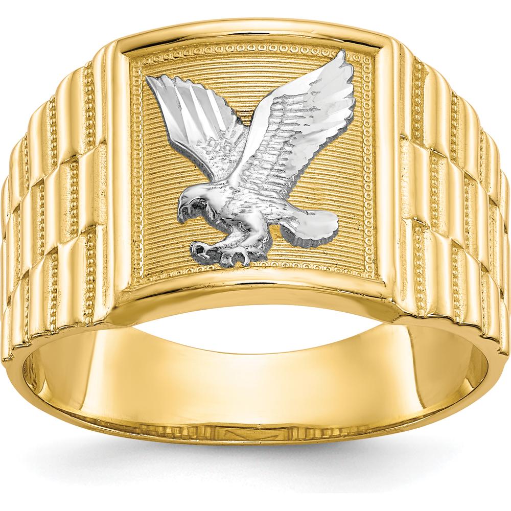 14K Yellow Gold and Rhodium Men's Eagle Ring with Polished Finish by IBGoodman
