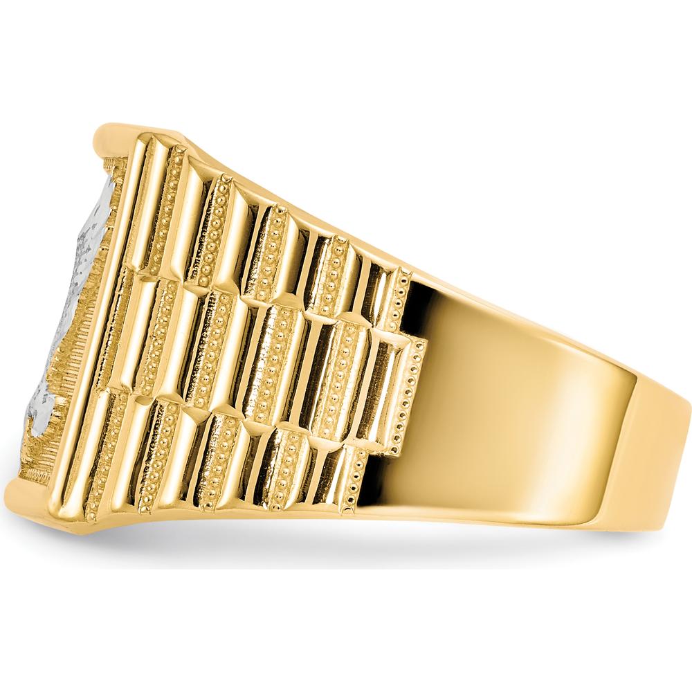 14K Yellow Gold and Rhodium Men's Eagle Ring with Polished Finish by IBGoodman