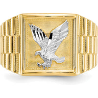 14K Yellow Gold and Rhodium Men's Eagle Ring with Polished Finish by IBGoodman