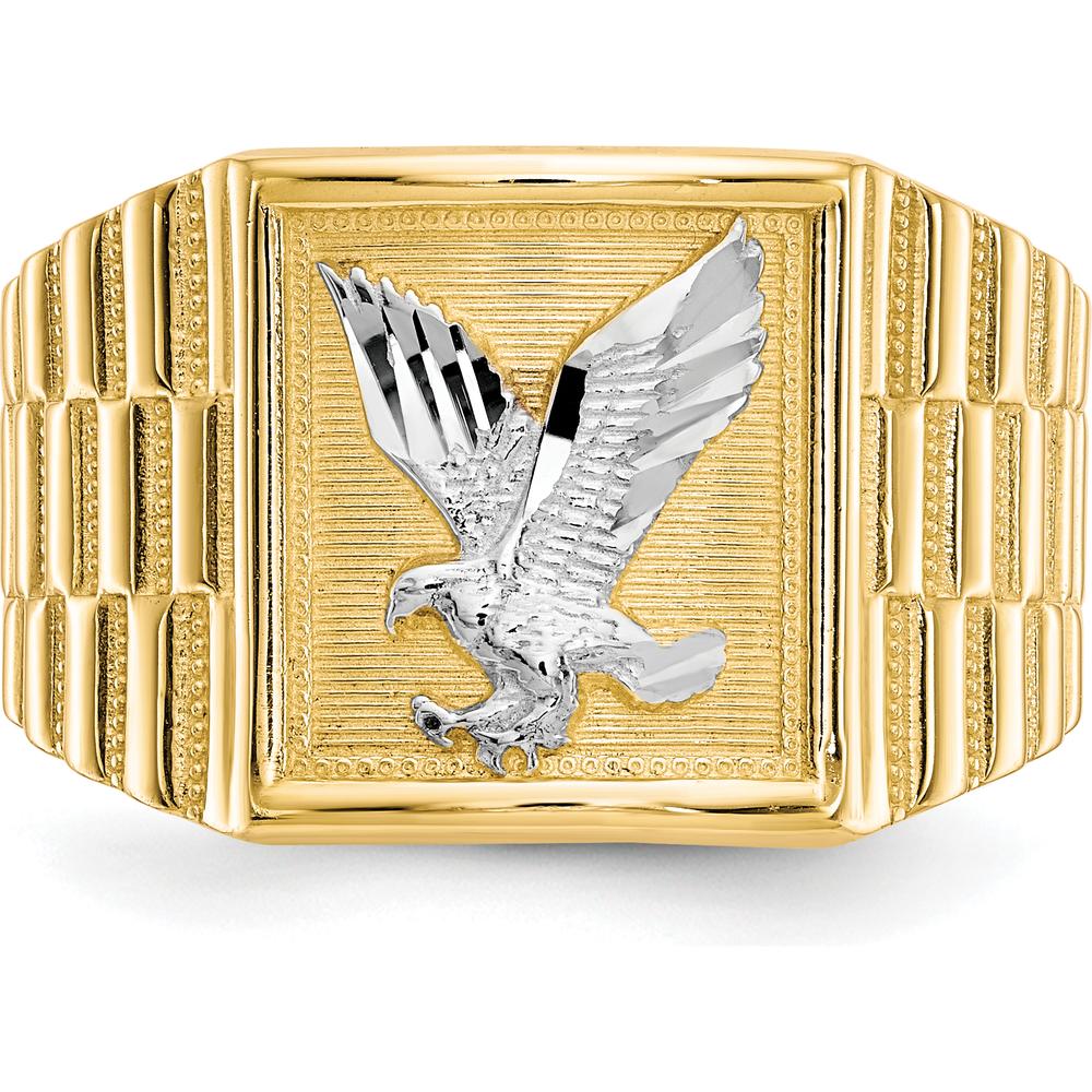 14K Yellow Gold and Rhodium Men's Eagle Ring with Polished Finish by IBGoodman