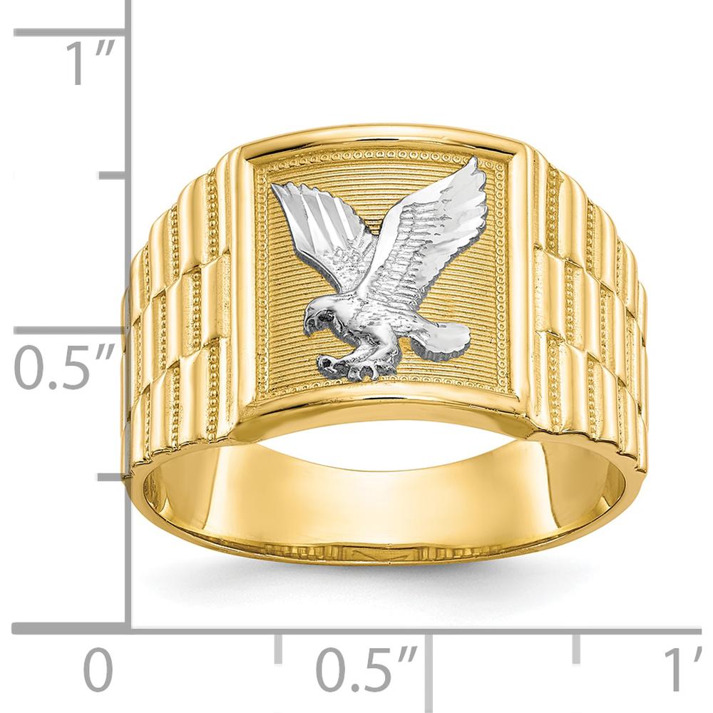 14K Yellow Gold and Rhodium Men's Eagle Ring with Polished Finish by IBGoodman