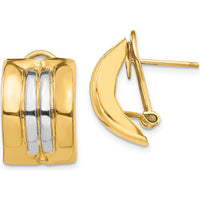 14K Yellow Gold & Rhodium Omega Post Button Earrings - Polished Finish by Oro Pregiato