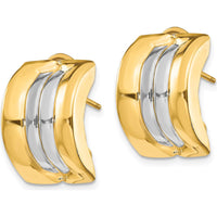 14K Yellow Gold & Rhodium Omega Post Button Earrings - Polished Finish by Oro Pregiato