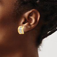 14K Yellow Gold & Rhodium Omega Post Button Earrings - Polished Finish by Oro Pregiato