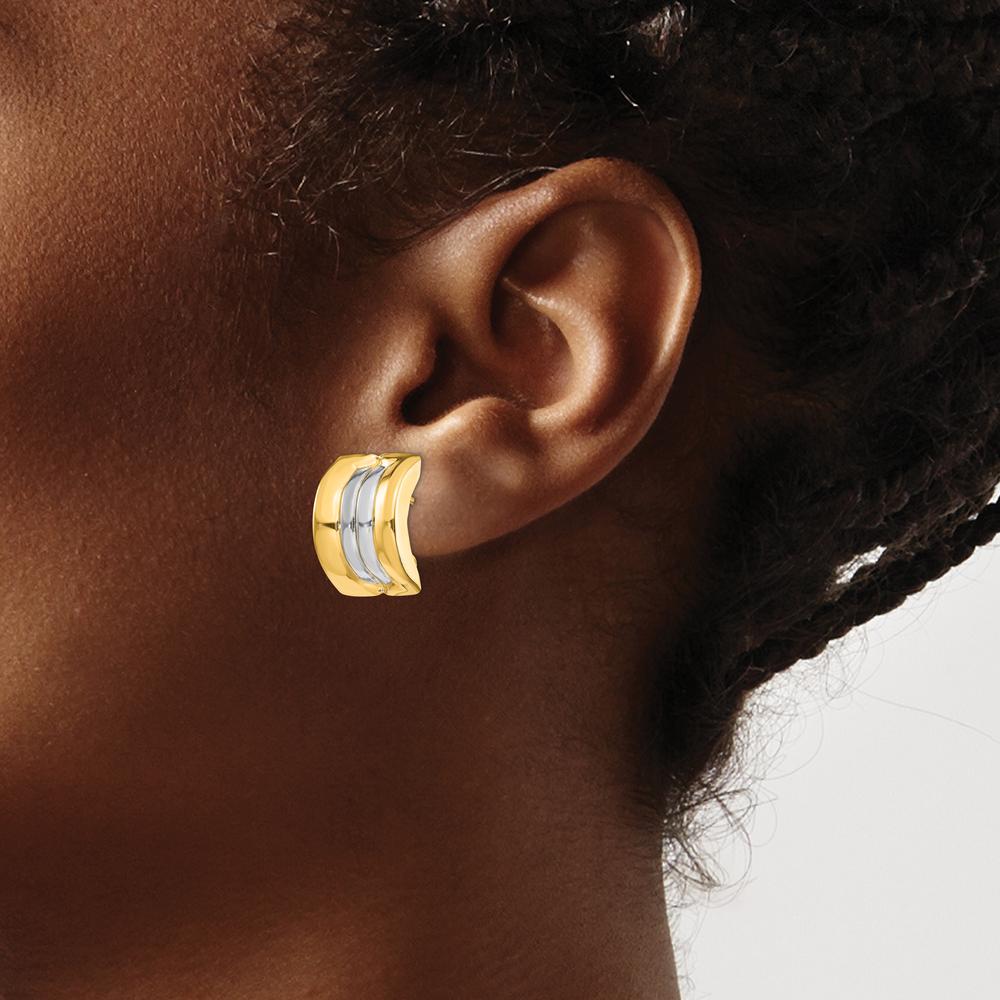 14K Yellow Gold & Rhodium Omega Post Button Earrings - Polished Finish by Oro Pregiato
