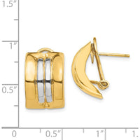14K Yellow Gold & Rhodium Omega Post Button Earrings - Polished Finish by Oro Pregiato