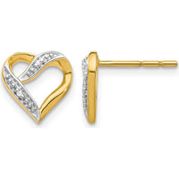 14K Yellow Gold and Rhodium Open Heart Diamond Stud Earrings with Natural Round Diamonds - 0.012 Carat Total Diamond Weight by Monteluci Fine Jewelry