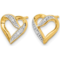 14K Yellow Gold and Rhodium Open Heart Diamond Stud Earrings with Natural Round Diamonds - 0.012 Carat Total Diamond Weight by Monteluci Fine Jewelry