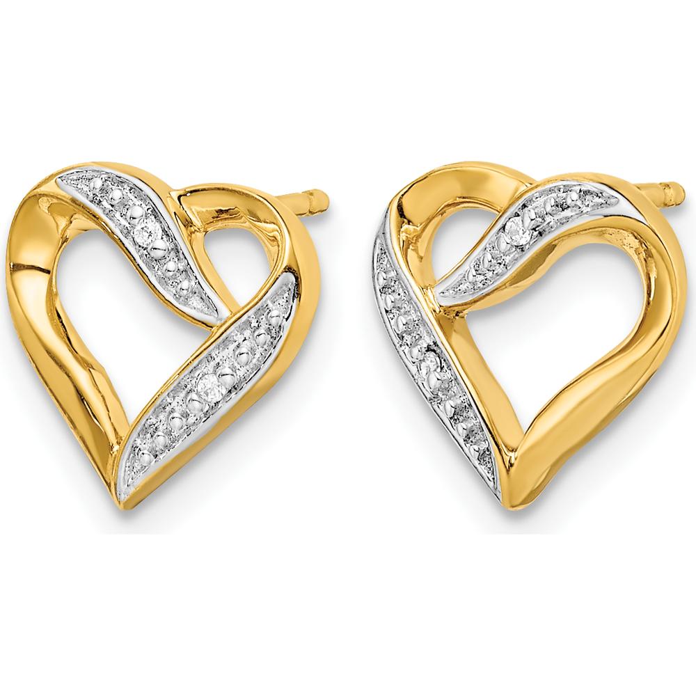 14K Yellow Gold and Rhodium Open Heart Diamond Stud Earrings with Natural Round Diamonds - 0.012 Carat Total Diamond Weight by Monteluci Fine Jewelry
