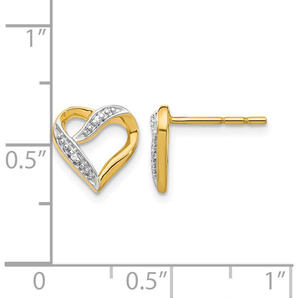 14K Yellow Gold and Rhodium Open Heart Diamond Stud Earrings with Natural Round Diamonds - 0.012 Carat Total Diamond Weight by Monteluci Fine Jewelry