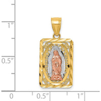 14K Yellow Gold & Rhodium Our Lady of Guadalupe Diamond-cut Pendant - 26mm Length by Oro Pregiato