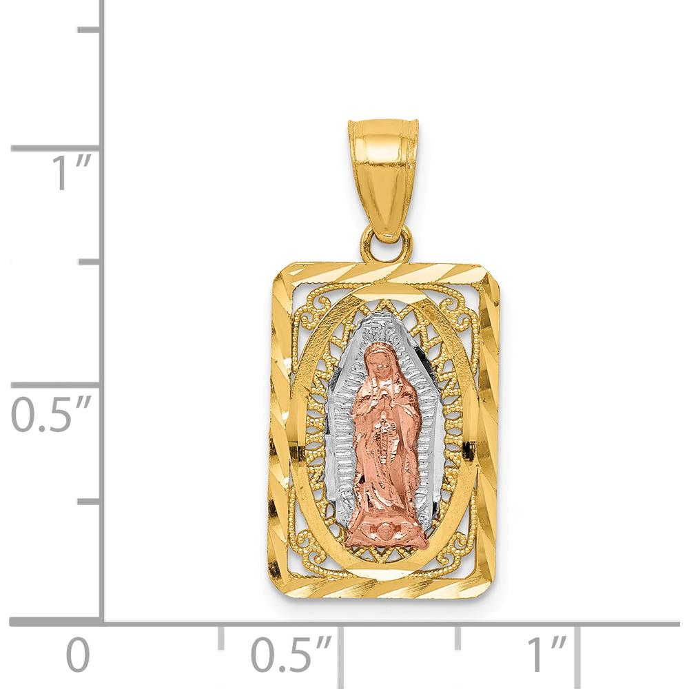 14K Yellow Gold & Rhodium Our Lady of Guadalupe Diamond-cut Pendant - 26mm Length by Oro Pregiato