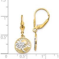 14K Yellow Gold & Rhodium Palm Tree Leverback Earrings - Elegant Tropical Design by Oro Pregiato