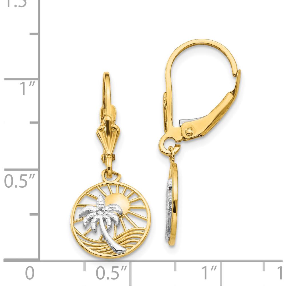 14K Yellow Gold & Rhodium Palm Tree Leverback Earrings - Elegant Tropical Design by Oro Pregiato