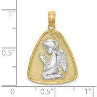 14K Yellow Gold and Rhodium Plated Angel Praying Pendant with Halo on Triangle Disc - Spiritual Jewelry by Oro Pregiato