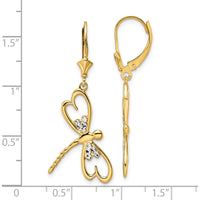 14K Yellow Gold & Rhodium Plated Dragonfly Leverback Earrings with Diamond-Cut Texture by 0