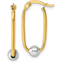 14K Yellow Gold and Rhodium-Plated Two-Tone Polished Oval Hoop Earrings - 24.5mm Length by 0
