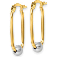 14K Yellow Gold and Rhodium-Plated Two-Tone Polished Oval Hoop Earrings - 24.5mm Length by 0