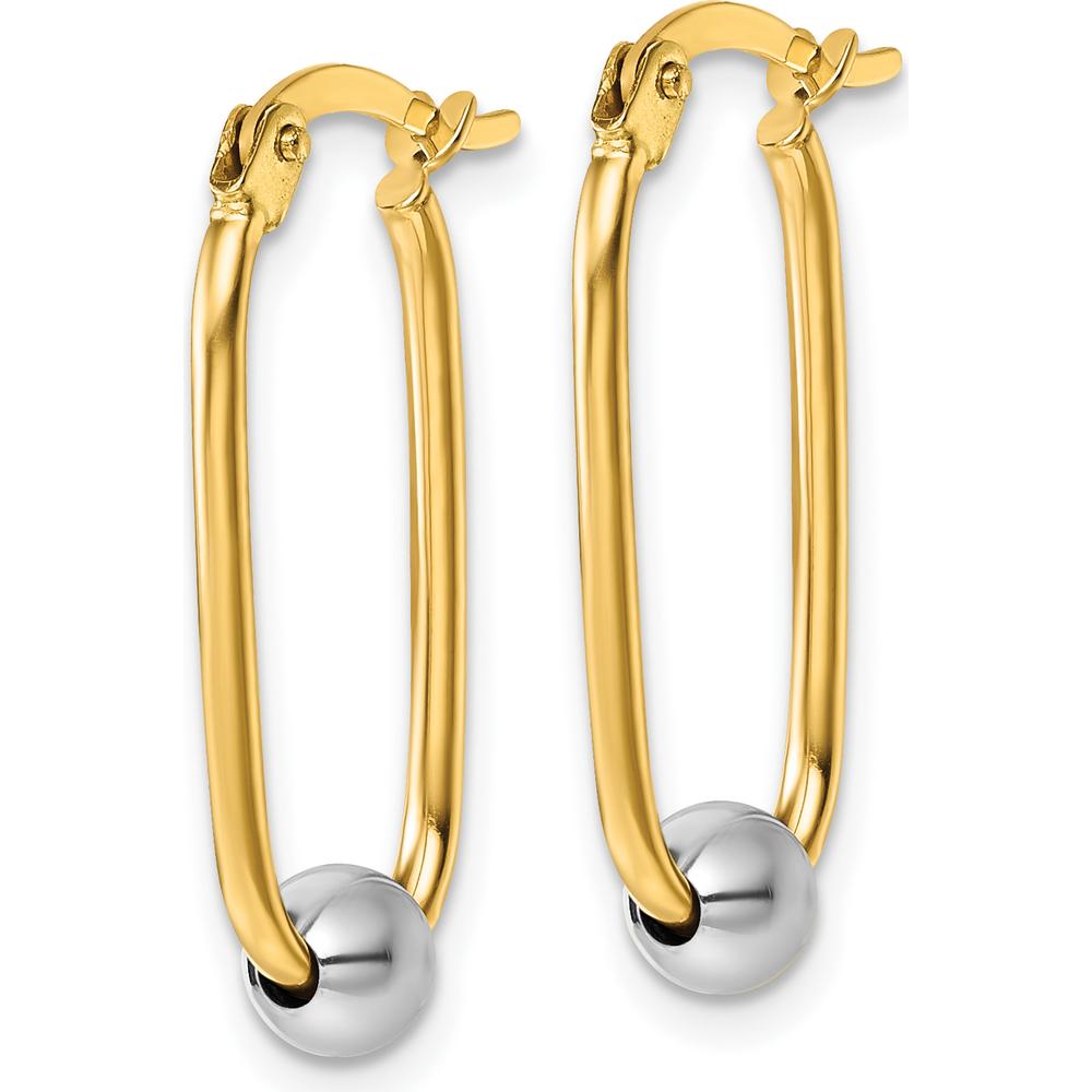 14K Yellow Gold and Rhodium-Plated Two-Tone Polished Oval Hoop Earrings - 24.5mm Length by 0