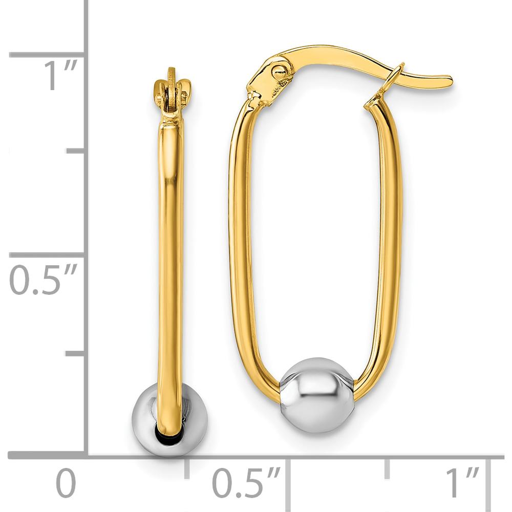 14K Yellow Gold and Rhodium-Plated Two-Tone Polished Oval Hoop Earrings - 24.5mm Length by 0