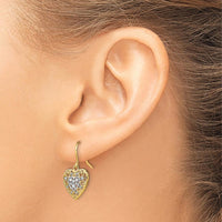 14K Yellow Gold and Rhodium Polished Filigree Heart Drop Earrings with French Wire Hooks by 0