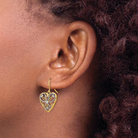 14K Yellow Gold and Rhodium Polished Filigree Heart Drop Earrings with French Wire Hooks by 0