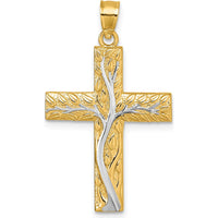 14K Yellow Gold and Rhodium Polished Floral Tree Cross Pendant - 31.6mm Length, 18.9mm Width by Oro Pregiato