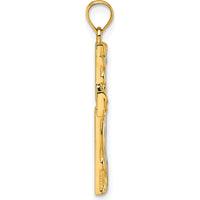 14K Yellow Gold and Rhodium Polished Floral Tree Cross Pendant - 31.6mm Length, 18.9mm Width by Oro Pregiato
