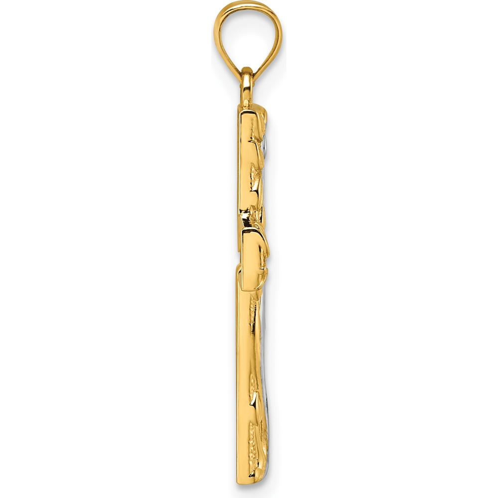 14K Yellow Gold and Rhodium Polished Floral Tree Cross Pendant - 31.6mm Length, 18.9mm Width by Oro Pregiato