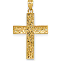 14K Yellow Gold and Rhodium Polished Floral Tree Cross Pendant - 31.6mm Length, 18.9mm Width by Oro Pregiato