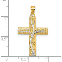 14K Yellow Gold and Rhodium Polished Floral Tree Cross Pendant - 31.6mm Length, 18.9mm Width by Oro Pregiato
