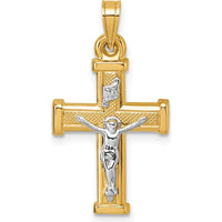 14K Yellow Gold and Rhodium Polished INRI Crucifix Cross Pendant - 26.4mm Length by Oro Pregiato