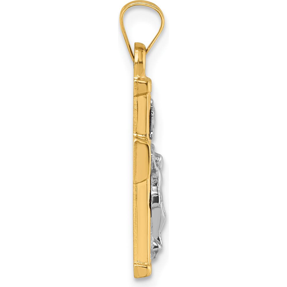 14K Yellow Gold and Rhodium Polished INRI Crucifix Cross Pendant - 26.4mm Length by Oro Pregiato