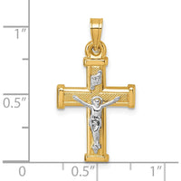14K Yellow Gold and Rhodium Polished INRI Crucifix Cross Pendant - 26.4mm Length by Oro Pregiato