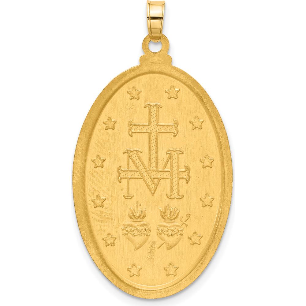 14K Yellow Gold and Rhodium Polished Miraculous Medal Oval Pendant - Faith-Inspired Charm by Oro Pregiato