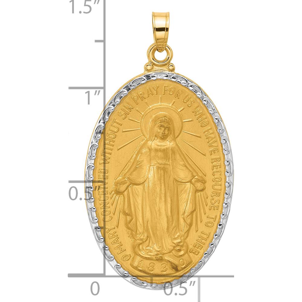 14K Yellow Gold and Rhodium Polished Miraculous Medal Oval Pendant - Faith-Inspired Charm by Oro Pregiato