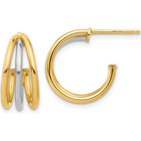14K Yellow Gold and Rhodium Polished Multi-Row Hoop Earrings - 16.5mm Length, 16.9mm Width by 0