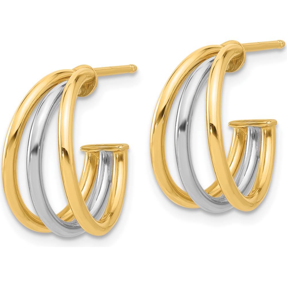 14K Yellow Gold and Rhodium Polished Multi-Row Hoop Earrings - 16.5mm Length, 16.9mm Width by 0